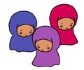 Muslim women in headscarves on a white background. Cartoon. Vector